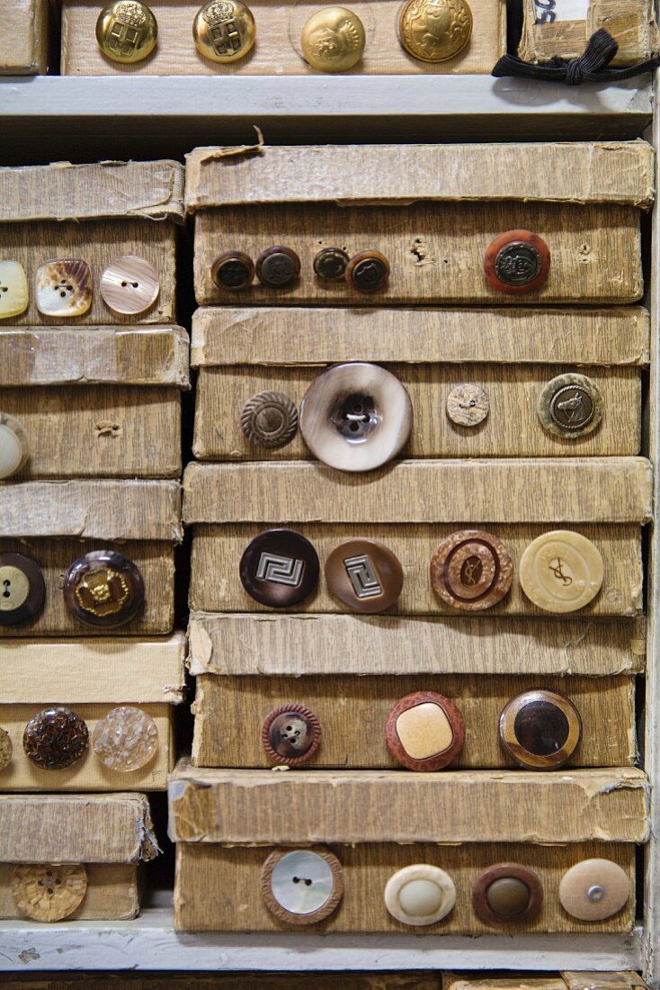 Buttons at the 'Retrosaria Bijou' sewing shop in Lisbon, Portugal