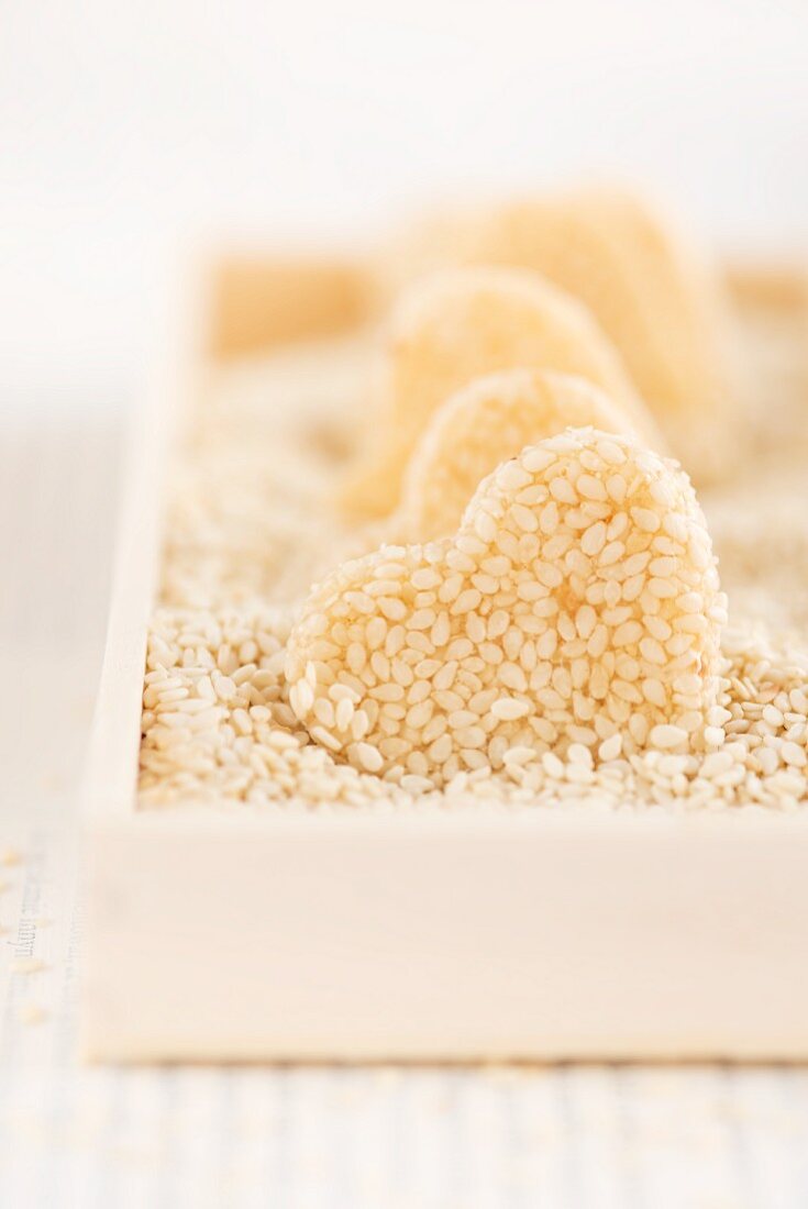 Homemade heart-shaped sesame seed sweets