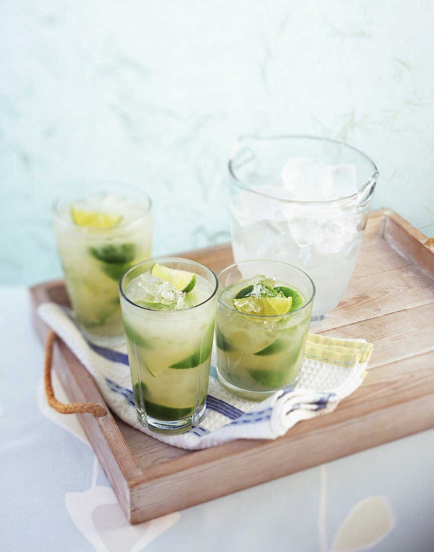 Lime drinks with ice cubes