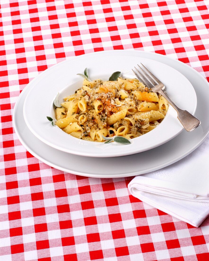 Penne pasta with herbs