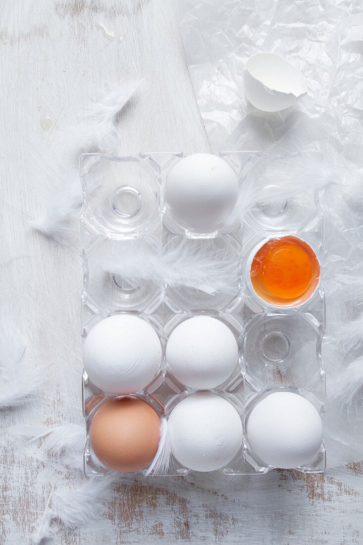 Fresh eggs in a transparent egg-holder