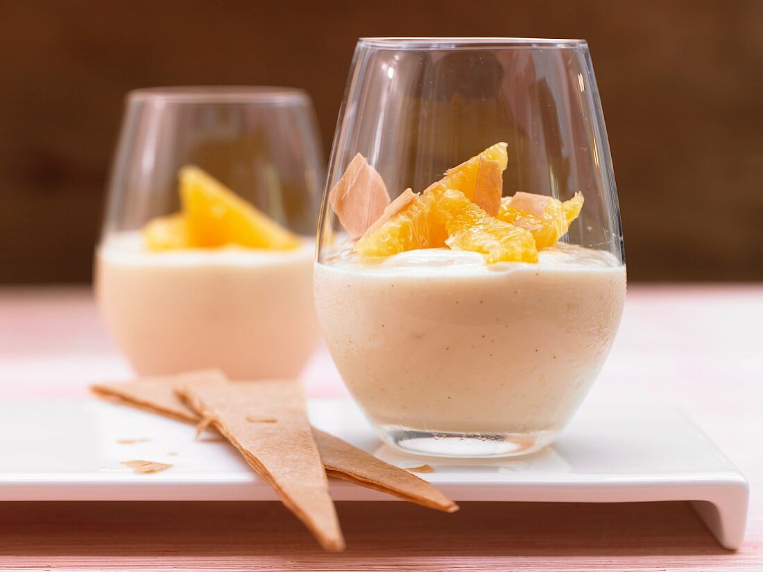 Orange and vanilla cream with crunchy triangular wafers