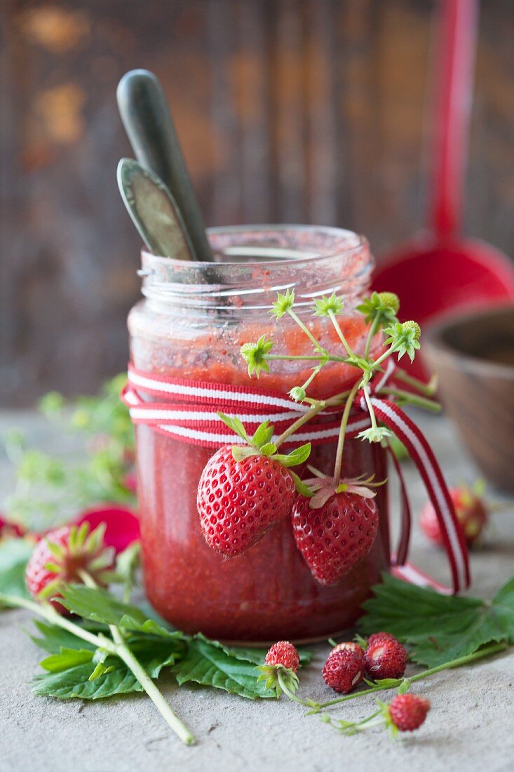 Jar of strawberry jam