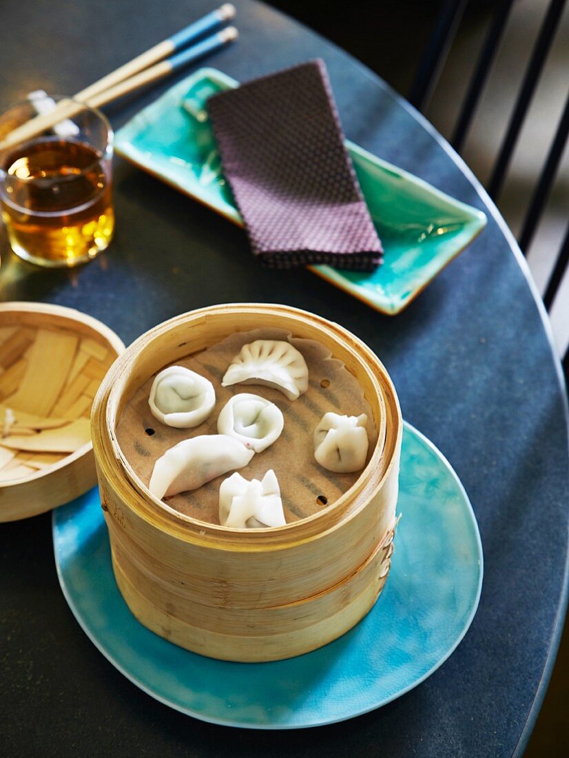 Dim sum in a steamer basket as a dish at the Town restaurant in Johannesburg