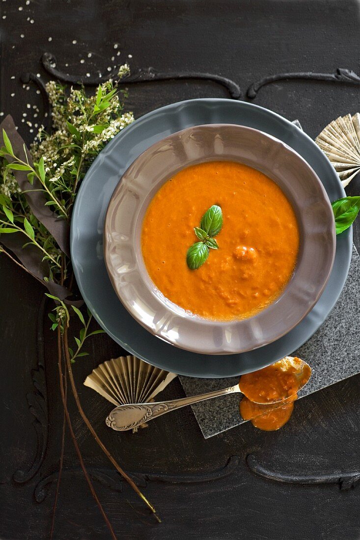 Creamy tomato soup with basil