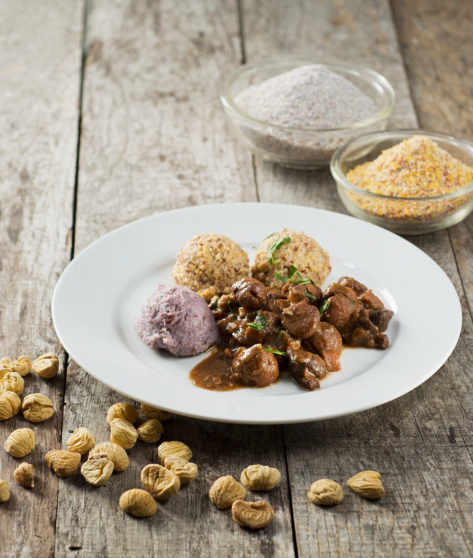 Chestnut and mushroom ragout with polenta