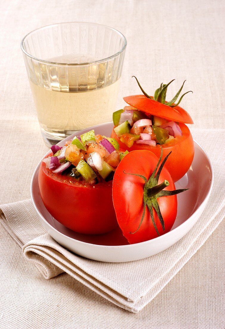 Tomato filled with gazpacho