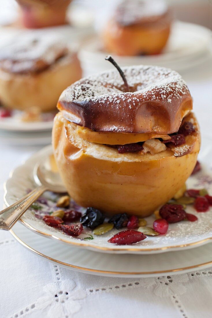 Baked apples stuffed with dried fruit and nuts