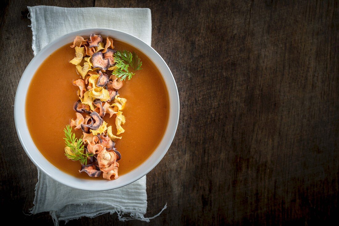 Carrot soup with carrot crisps