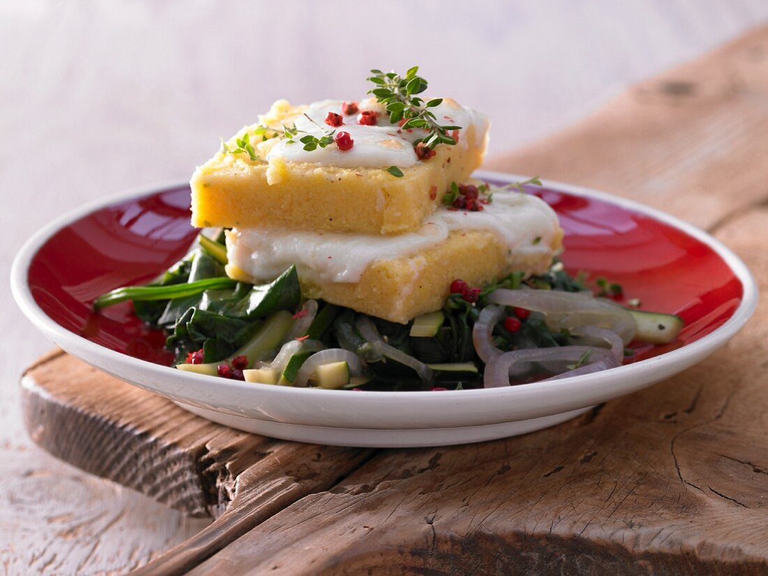 Grilled polenta with spinach