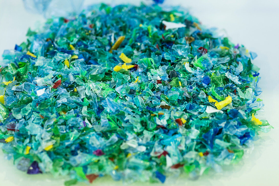 Plastic chips from recycled water bottles