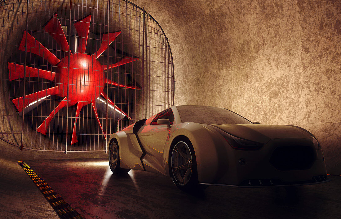 Sports car in wind tunnel,illustration