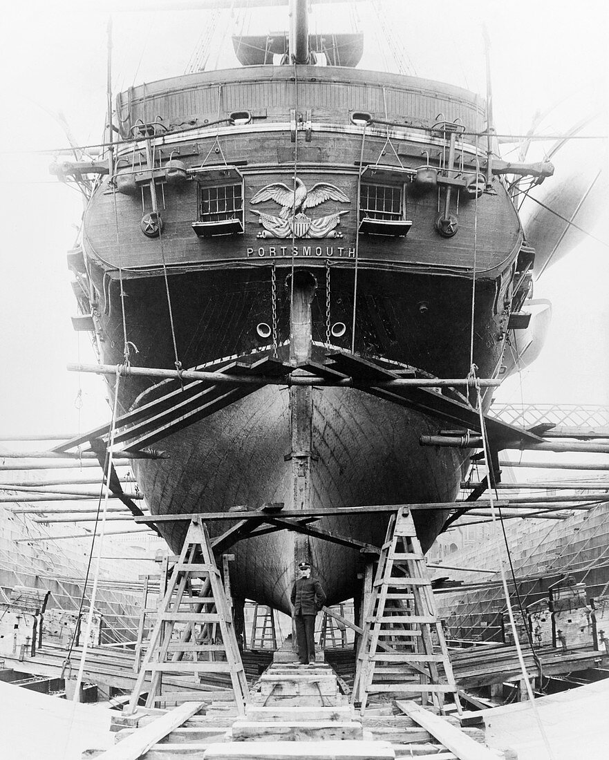 USS Portsmouth in dry dock,1890s