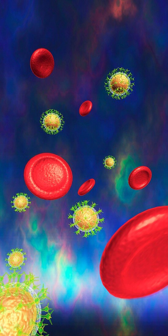 Red blood cells and viruses,illustration