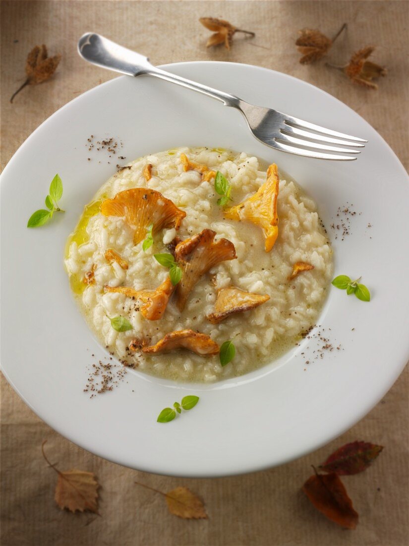 Risotto with chanterelle mushrooms sautéed in butter and herbs