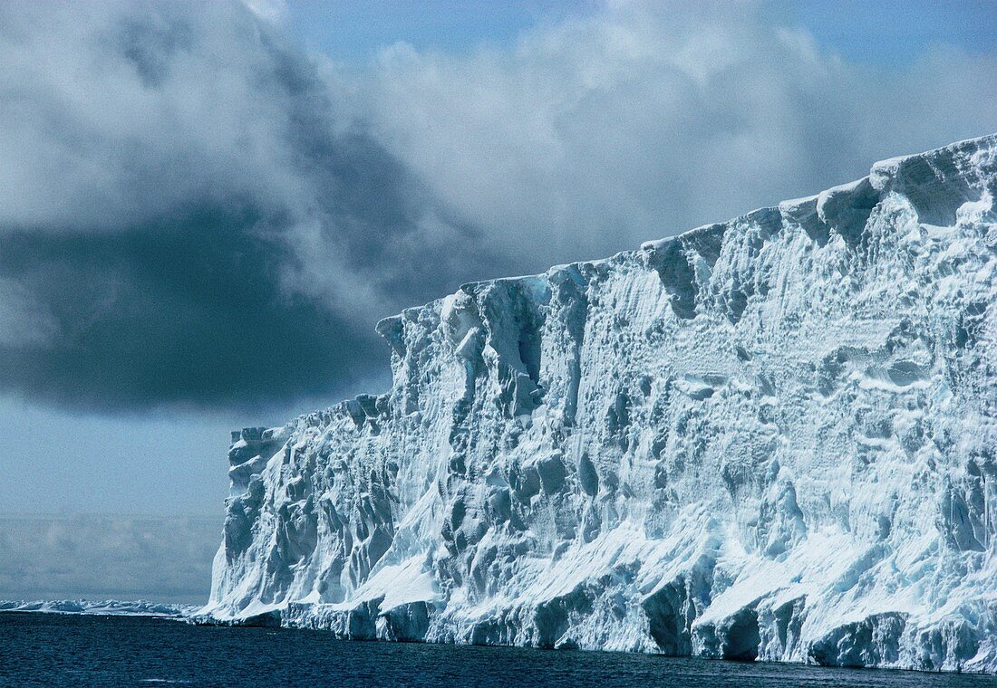 Ice cliffs and thunder clouds,Antarctica