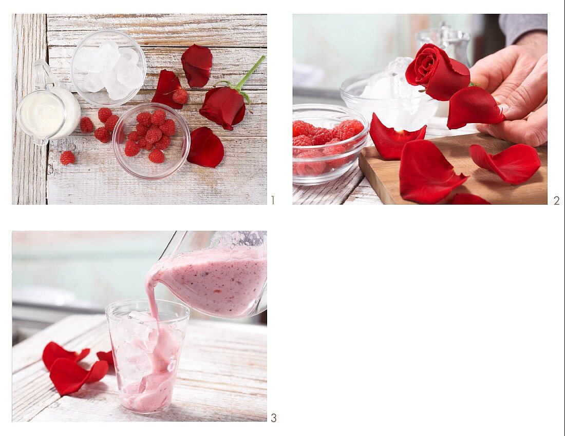 Preparing a rosemary milk mix with raspberries