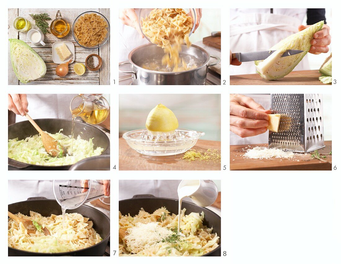 How to prepare the farfalle pasta with pointed white cabbage in creamy Parmesan sauce