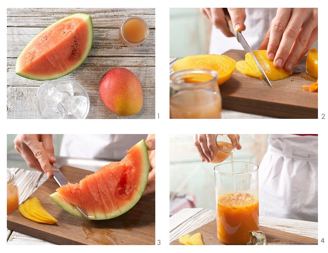 Guaven-Mango-Drink mit Melone zubereiten
