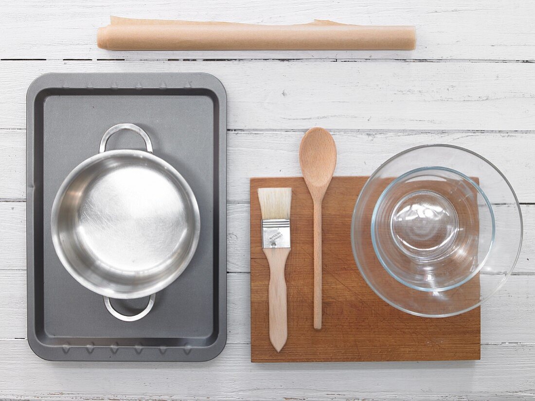 Kitchen utensils for making quark strudels with a cherry filling