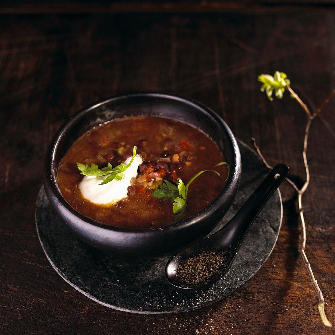 Black bean soup with sour cream (Mexico)