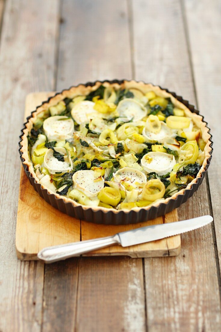 A spinach, leek and goats' cheese tart