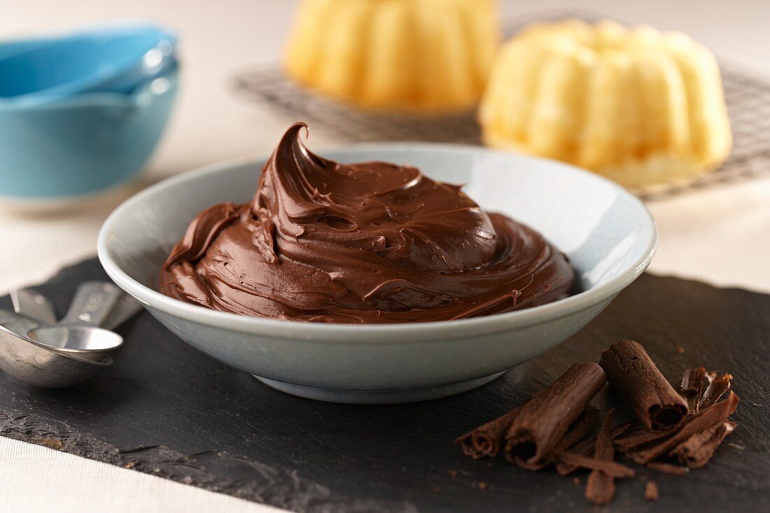 A bowl of chocolate icing
