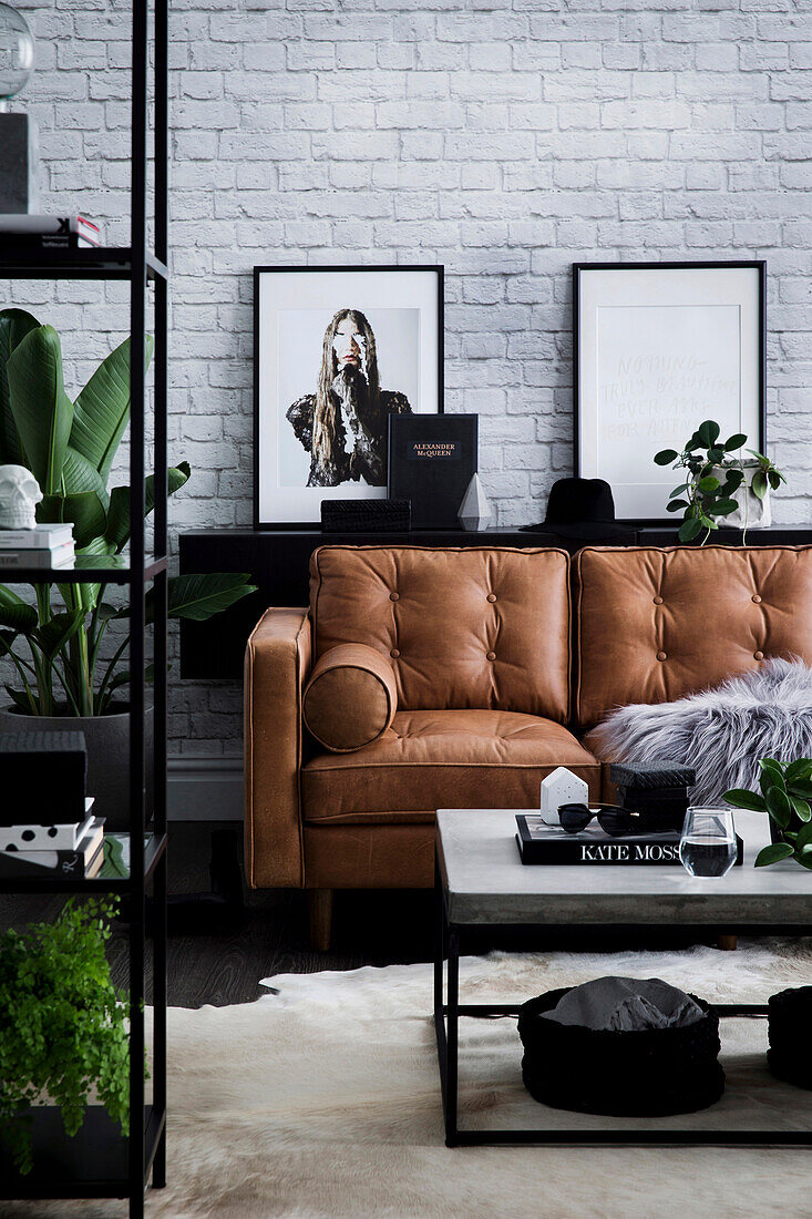 Modern living room with a clear black line