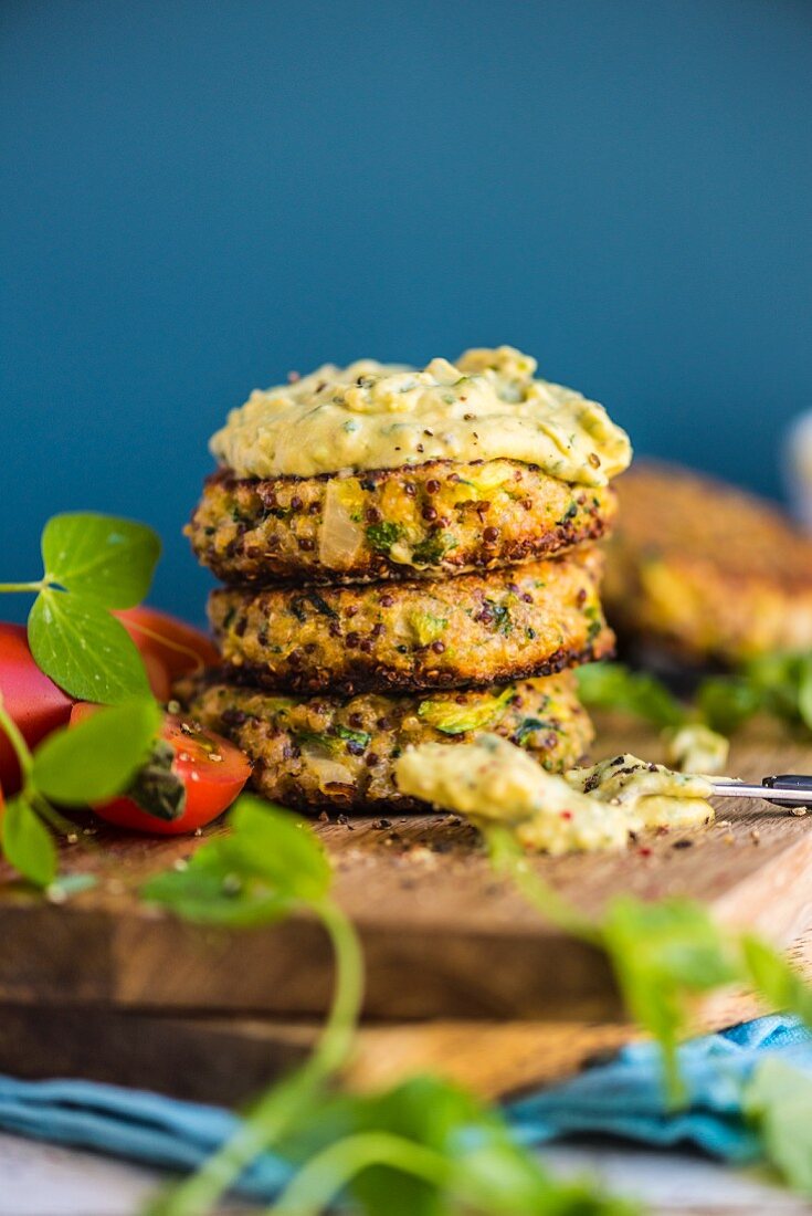 Quinoa fritters with avocado dip
