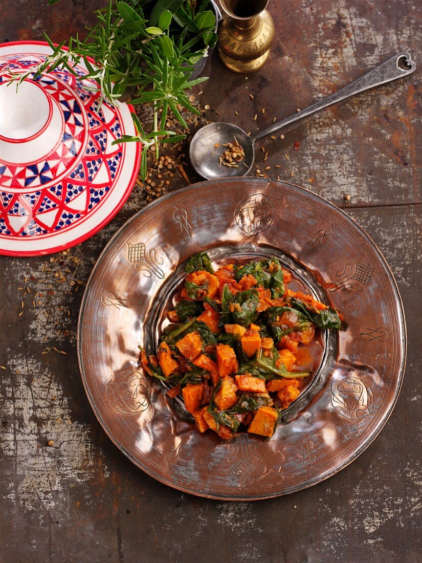 Tagine of sweet potato and spinach (North Africa)