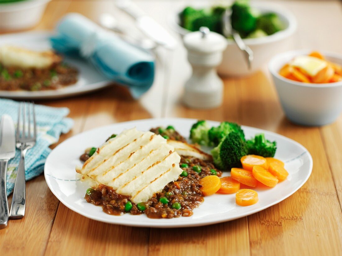 Cottage pie with a side of vegetables