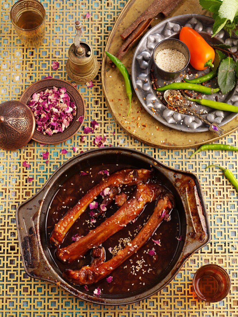 Ribs with dried rose petals and chilli (North Africa)