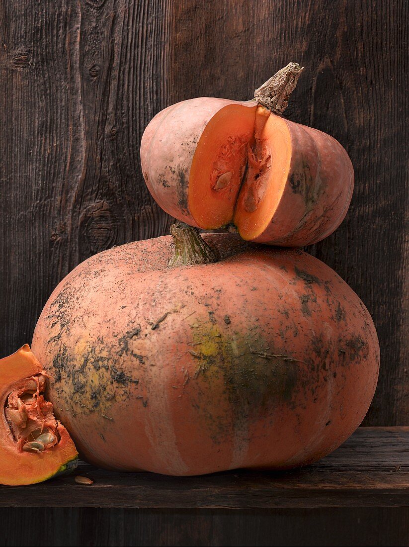 Two stacked orange pumpkins