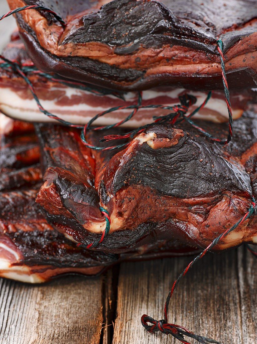 Dry-cured smoked ham from the Black Forest region of Germany (close-up)