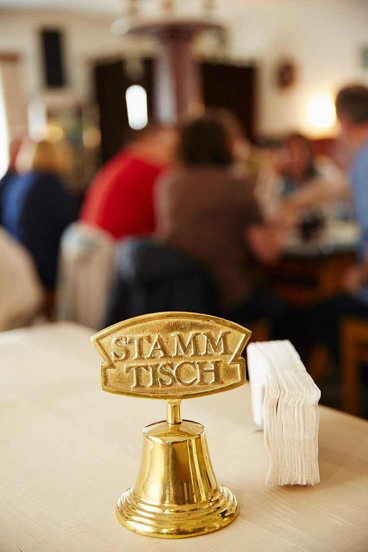 A table reserved for regular diners at the 'Veddel' fish restaurant in Hamburg, Germany