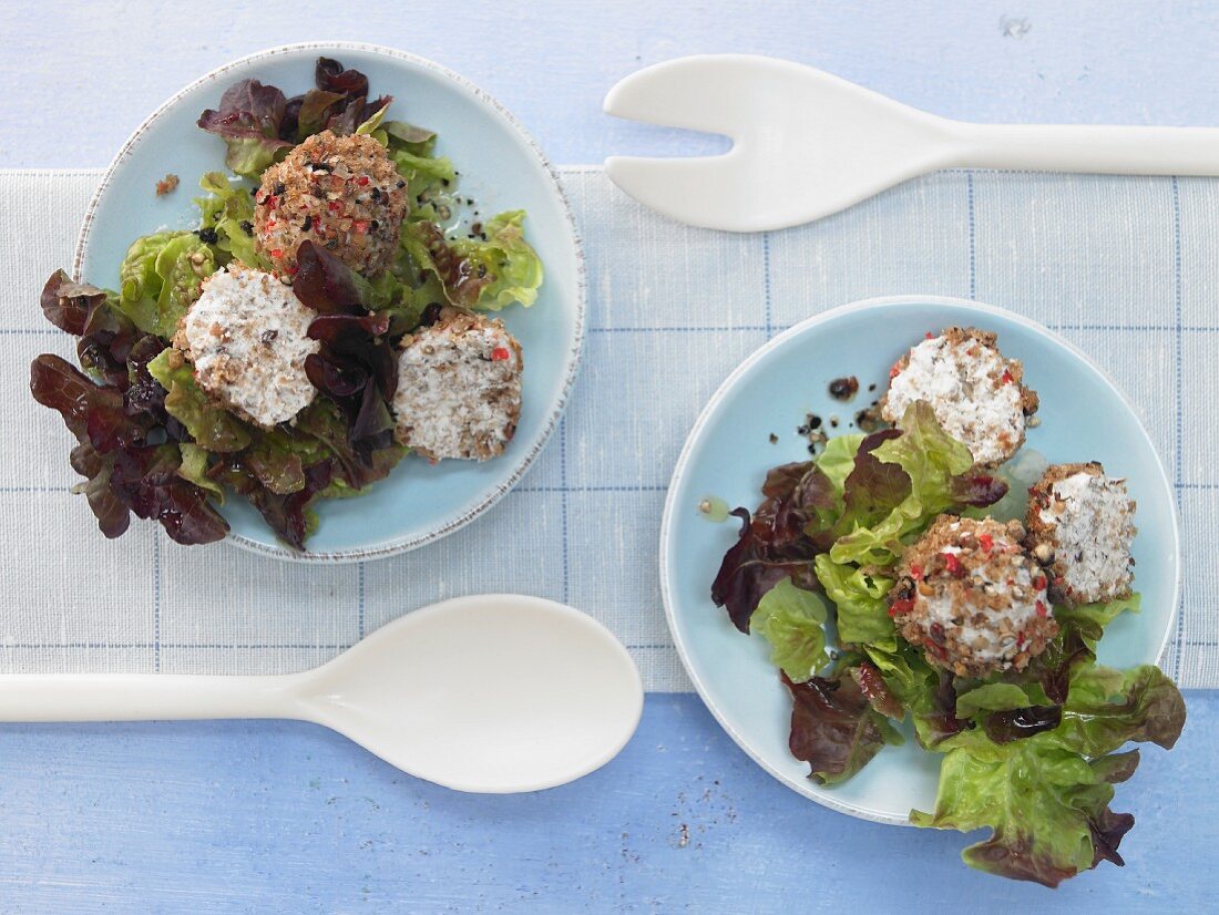 Colorful fresh cheese balls with a wholegrain crumb