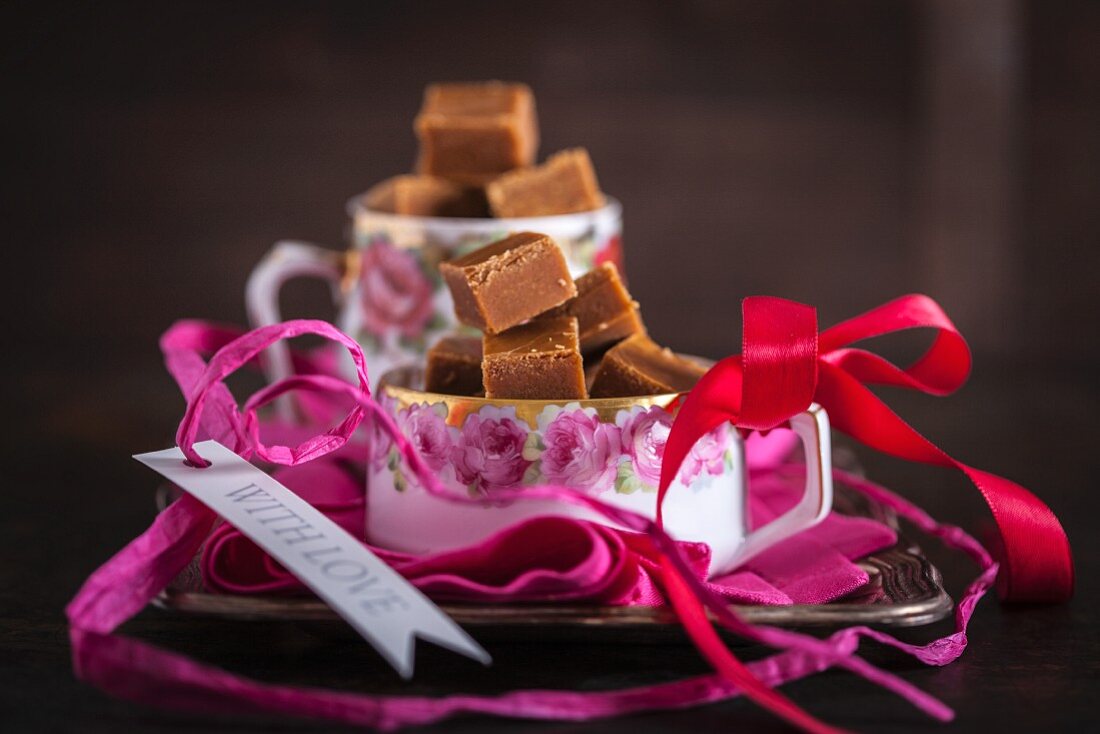 Fudge in a vintage cup as a gift