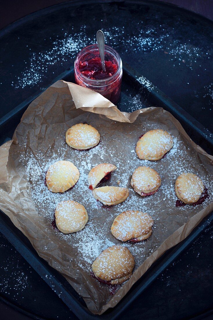 Small vegan pastries filled with strawberry jam