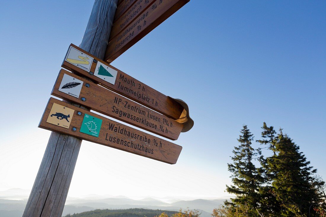 Signposts in the Bavarian Forest National Park, Germany