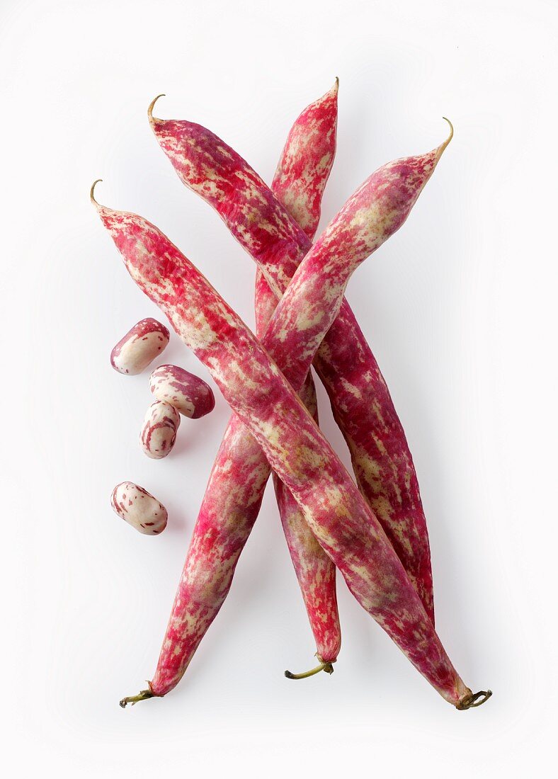 Freshly picked borlotti beans (seen from above)