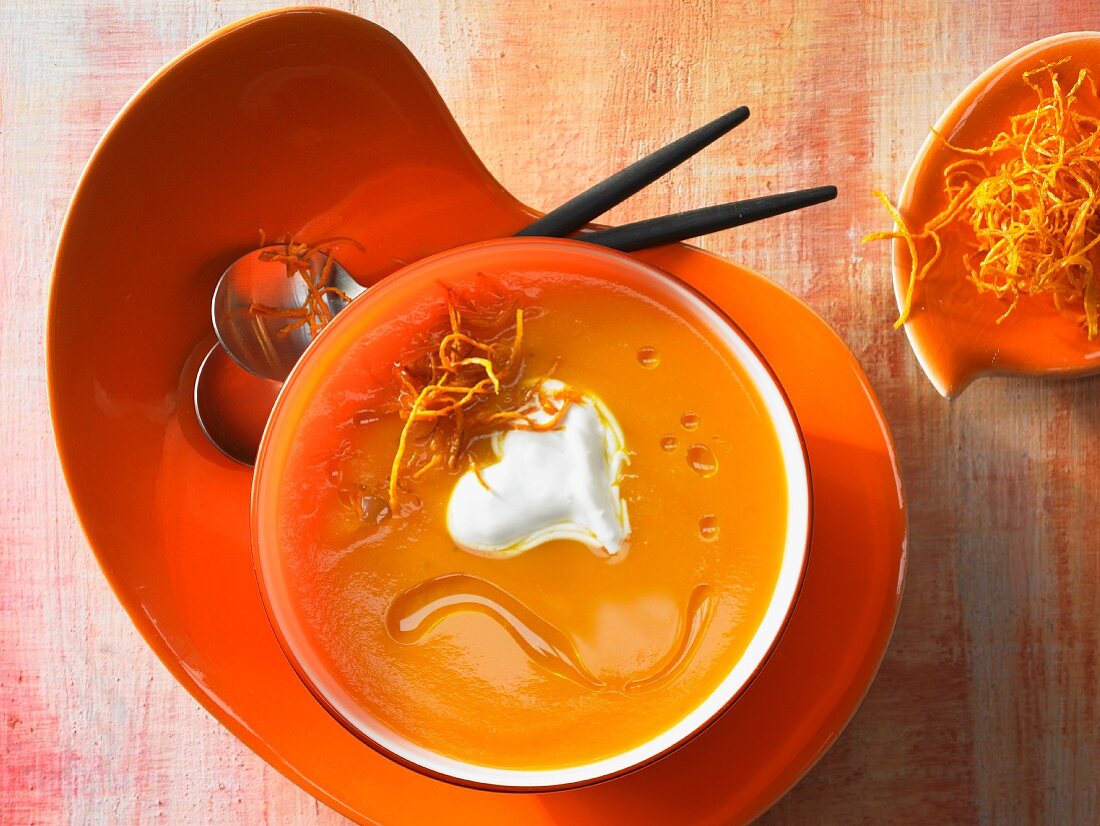 Carrot and ginger soup with orange oil