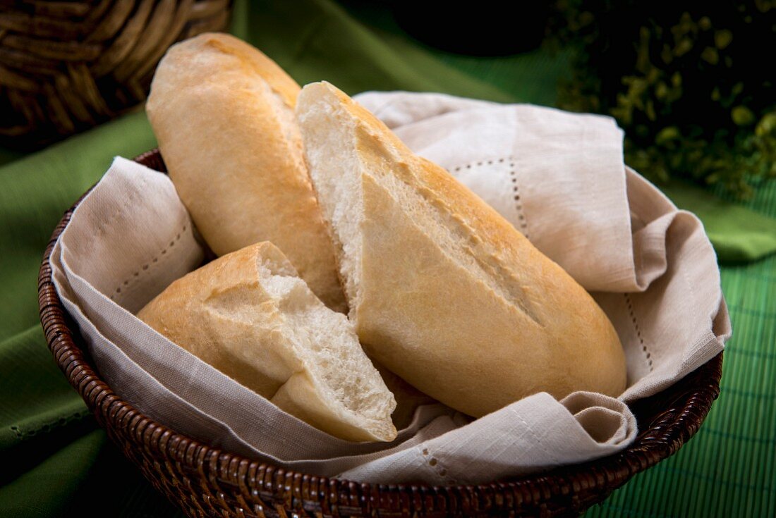 Fresh white bread in a basket