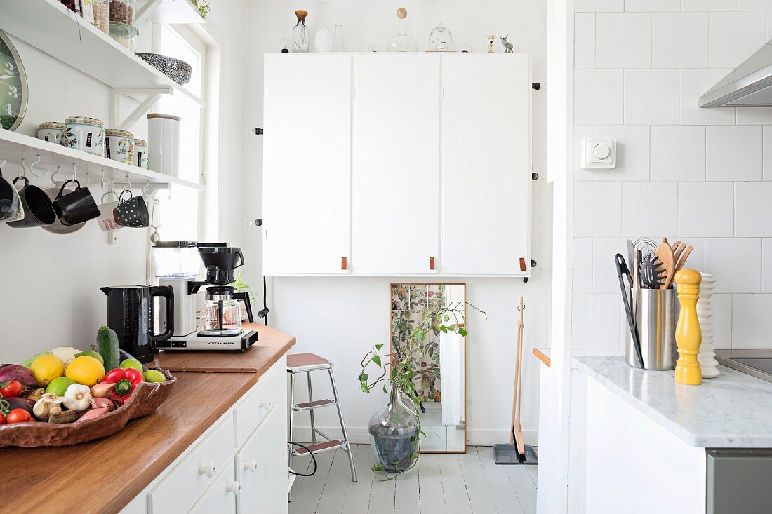 Wall units in white kitchen
