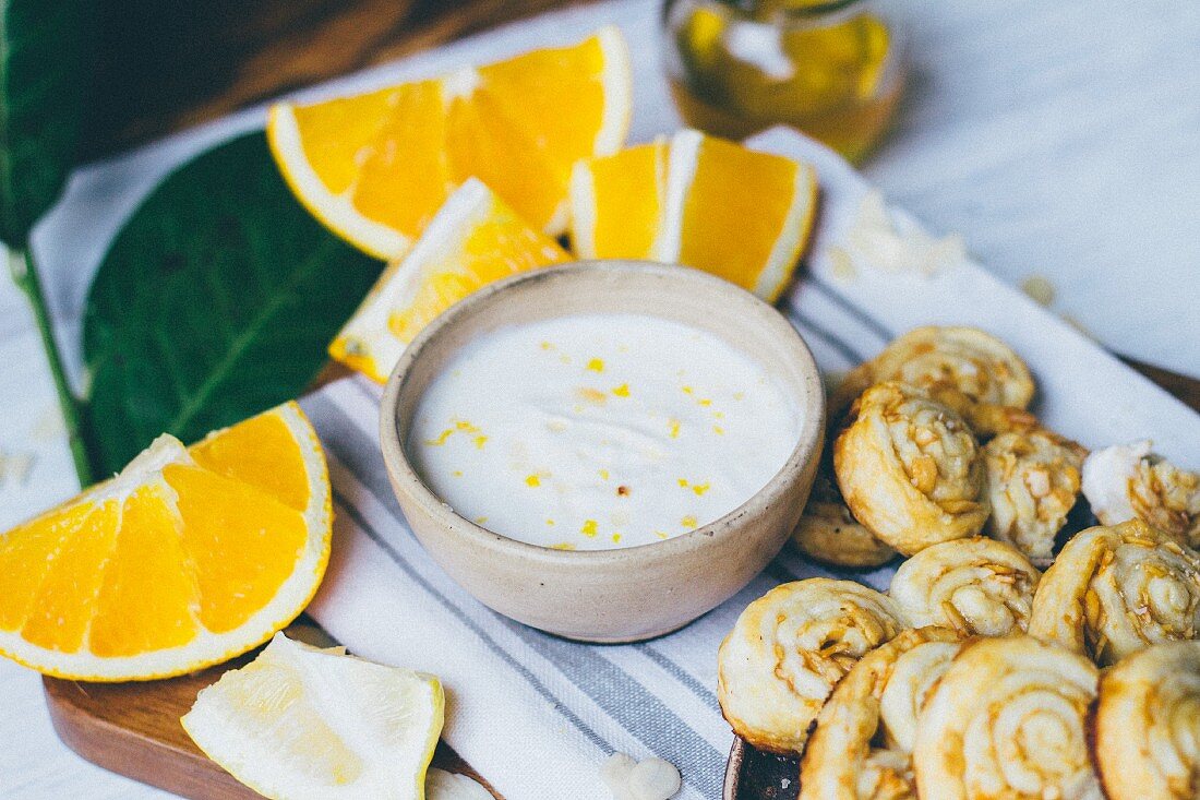 Palmier pastries with orange cream