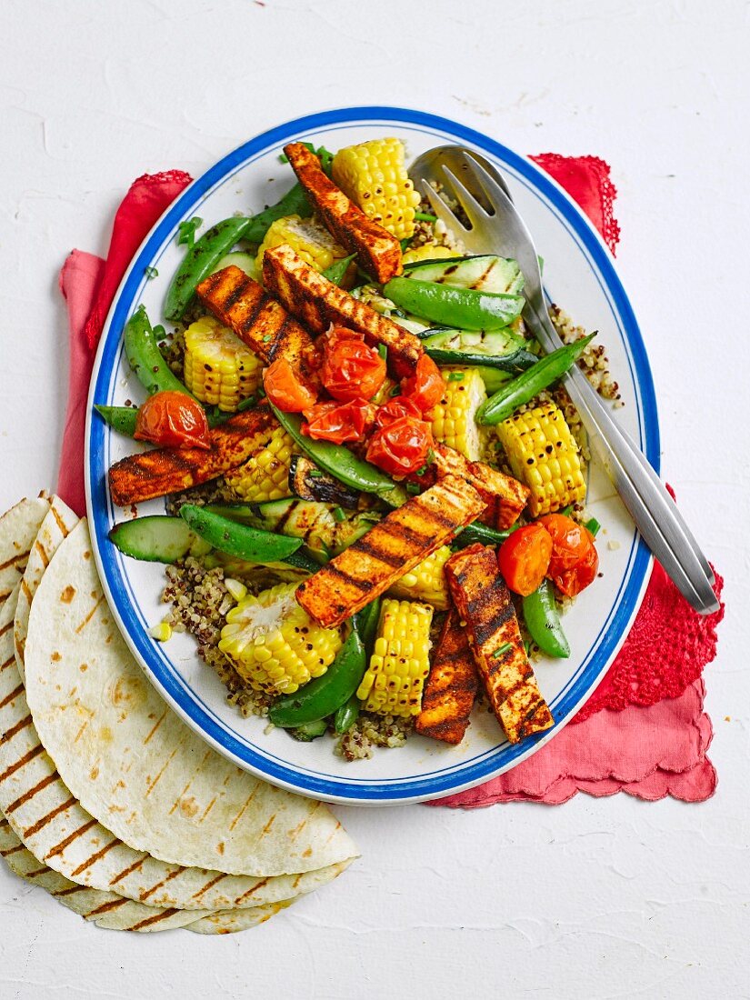 Grilled Corn and Haloumi Salad with Warm Tomato Dressing