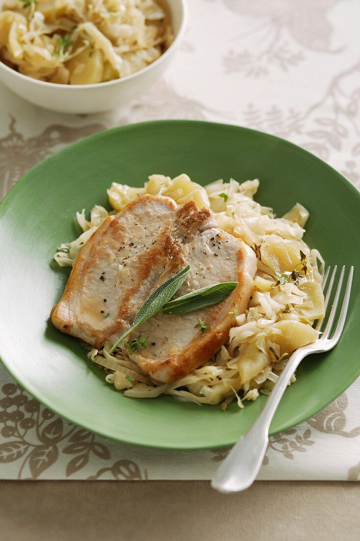 Butterflied Steaks with Cabbage and Apples