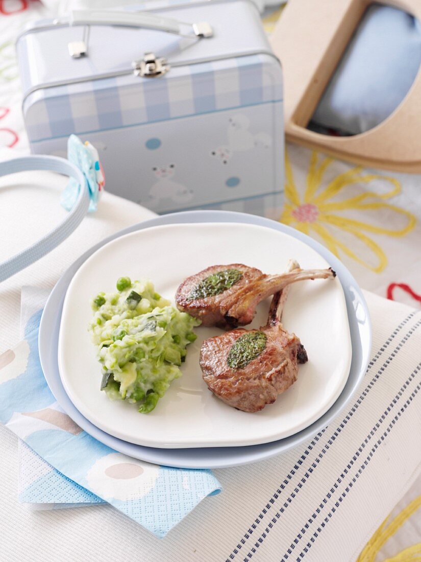 Lamb Cutlets with Pea and Zucchini