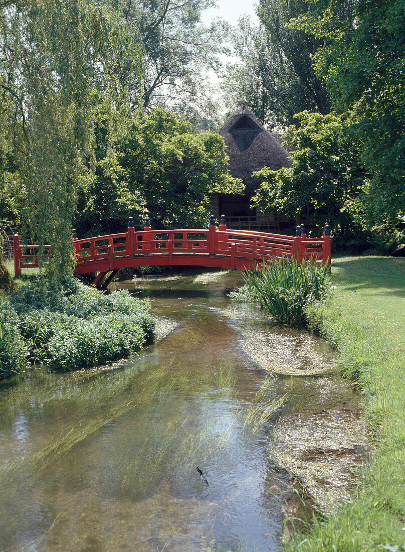 Garden view with bridge over the brook