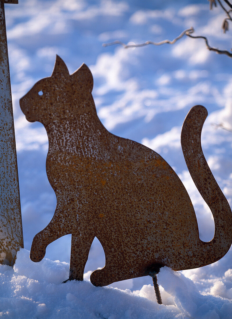 Iron cat in the snow