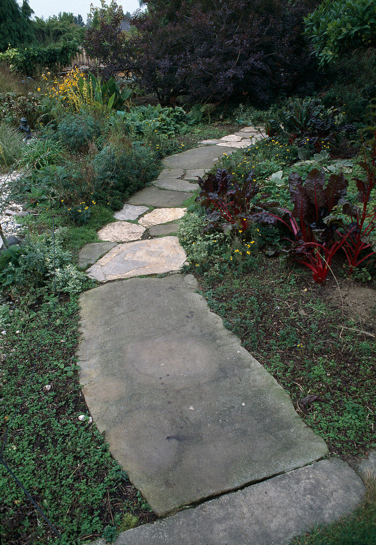 Path made of natural stone slabs